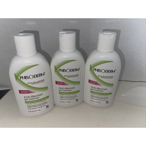 LOT OF 3 Phisoderm Anti Blemish Gel Cleanser Soothing Formula 6 Oz Ea - Picture 1 of 3